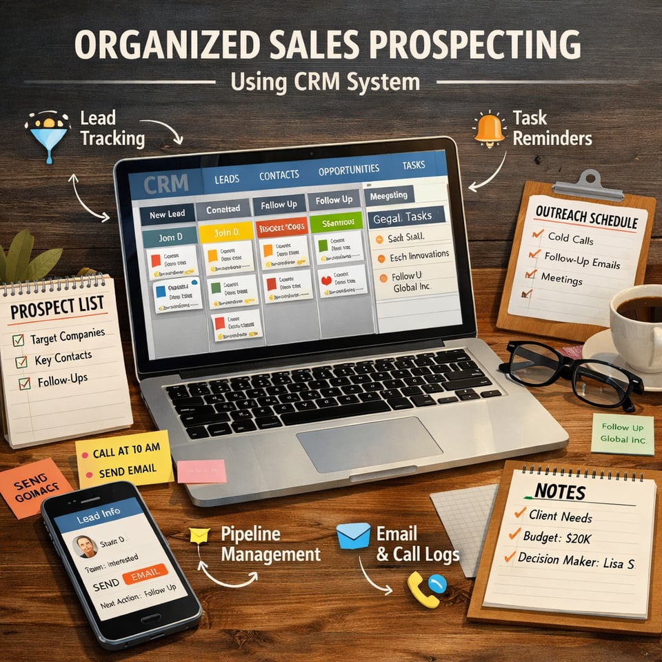 image depicting organized sales prospecting with use of CRM-1